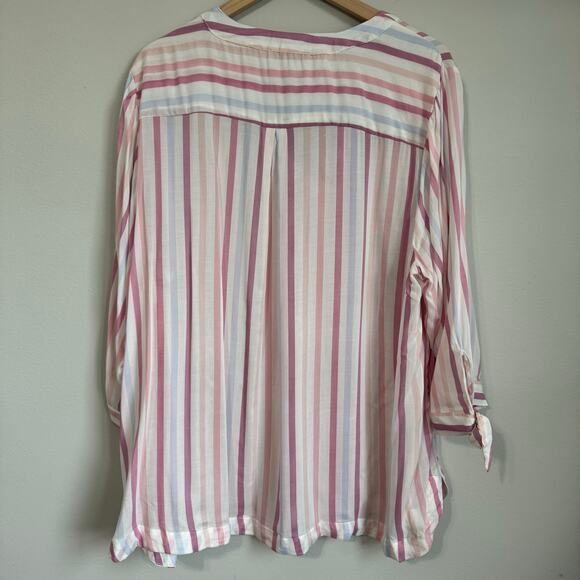 Adrienne Vittadini Women's Top Size 3X Pink White Striped Feminine Barbiecore - Picture 9 of 12